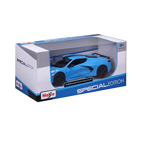 Maisto Diecast Cars 2020 Chevy Corvette Stingray Z51 Coupe Blue with Black Stripes 1/24 Diecast Model Car 31527