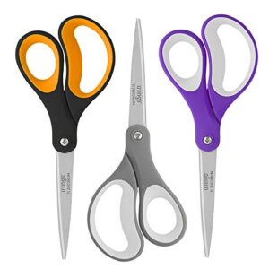 livingo scissors all purpose, student school scissors, sharp titanium coated stainless steel shears for high middle school teacher crafting, office home sewing cutting fabric, 8 inch 3 pack