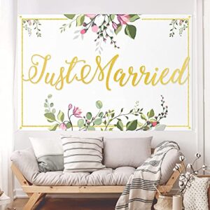just married backdrop banner white floral wedding engagement bridal shower theme party decorations photography background supplies for women men
