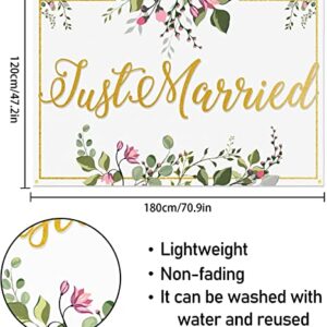 Just Married Backdrop Banner White Floral Wedding Engagement Bridal Shower Theme Party Decorations Photography Background Supplies for Women Men