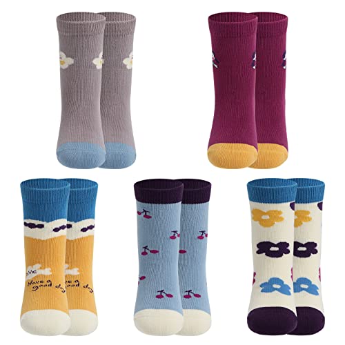 Girls Socks,Athletic Socks for Girl 4-12 Years,Pack of 5 Pairs Dress socks'Purple
