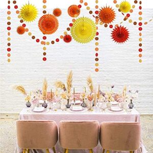 Orange Yellow Red Thanks Giving Party Decorations Autumn Fall Paper Fan Tissue Pompom Hanging Circle Dot Garland Banner Backdrop Birthday Wedding Bridal Baby Shower Decor Home Office School