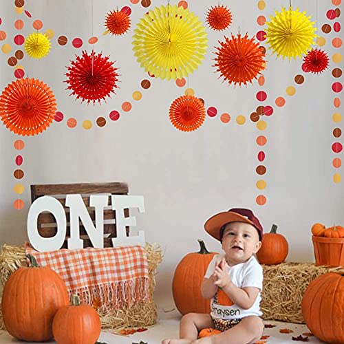 Orange Yellow Red Thanks Giving Party Decorations Autumn Fall Paper Fan Tissue Pompom Hanging Circle Dot Garland Banner Backdrop Birthday Wedding Bridal Baby Shower Decor Home Office School