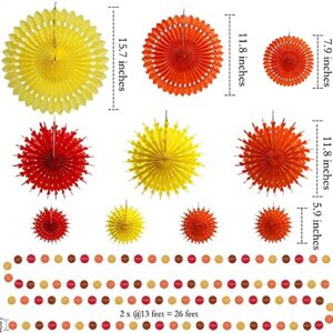 Orange Yellow Red Thanks Giving Party Decorations Autumn Fall Paper Fan Tissue Pompom Hanging Circle Dot Garland Banner Backdrop Birthday Wedding Bridal Baby Shower Decor Home Office School