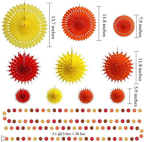 Orange Yellow Red Thanks Giving Party Decorations Autumn Fall Paper Fan Tissue Pompom Hanging Circle Dot Garland Banner Backdrop Birthday Wedding Bridal Baby Shower Decor Home Office School