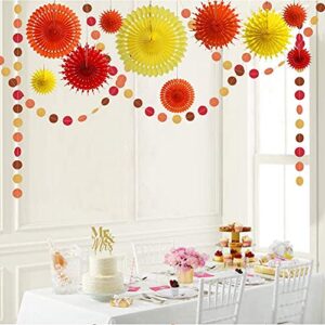 Orange Yellow Red Thanks Giving Party Decorations Autumn Fall Paper Fan Tissue Pompom Hanging Circle Dot Garland Banner Backdrop Birthday Wedding Bridal Baby Shower Decor Home Office School