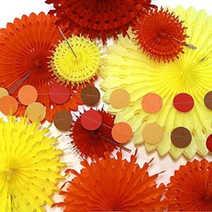 Orange Yellow Red Thanks Giving Party Decorations Autumn Fall Paper Fan Tissue Pompom Hanging Circle Dot Garland Banner Backdrop Birthday Wedding Bridal Baby Shower Decor Home Office School