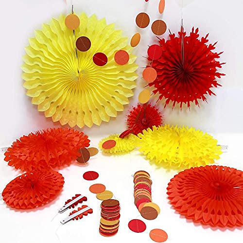 Orange Yellow Red Thanks Giving Party Decorations Autumn Fall Paper Fan Tissue Pompom Hanging Circle Dot Garland Banner Backdrop Birthday Wedding Bridal Baby Shower Decor Home Office School