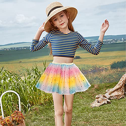 Baby Girls Rainbow Sparkle Tutu Skirt Pentagram Sequin Christmas 3 Layered Elastic Puffy Tulle Skirt