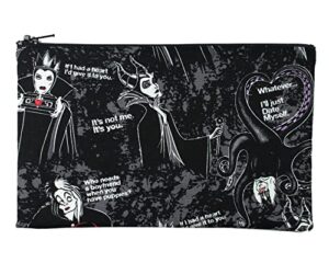 barefoot sewing aromantic maleficent, ursula, cruella de vil, and evil queen disney villain fabric pencil case or cosmetic bag – hand made in the usa – 8” x 5” zipper pouch made with licensed fabric