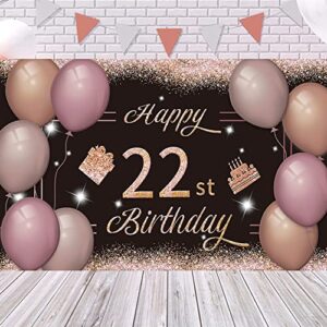 Happy 22st Birthday Backdrop Banner Black Pink 22th Sign Poster 22 Birthday Party Supplies for Anniversary Photo Booth Photography Background Birthday Party Decorations, 72.8 x 43.3 Inch