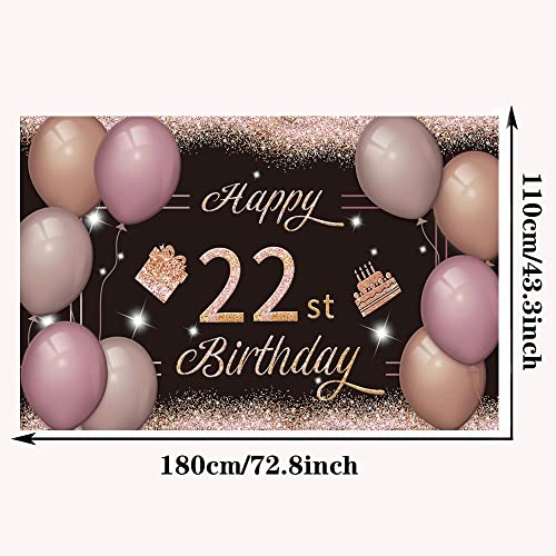 Happy 22st Birthday Backdrop Banner Black Pink 22th Sign Poster 22 Birthday Party Supplies for Anniversary Photo Booth Photography Background Birthday Party Decorations, 72.8 x 43.3 Inch