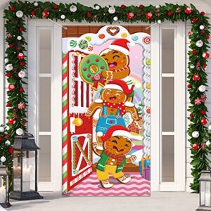 christmas door cover decorations gingerbread house door cover gingerbread man christmas door backdrop banner xmas door hanging banner for christmas winter party ginger bread holiday xmas eve supplies