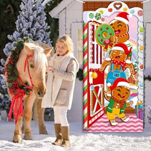 Christmas Door Cover Decorations Gingerbread House Door Cover Gingerbread Man Christmas Door Backdrop Banner Xmas Door Hanging Banner for Christmas Winter Party Ginger Bread Holiday Xmas Eve Supplies