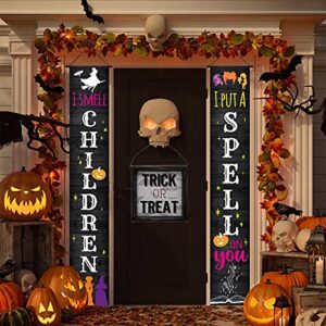 Hocus Pocus Halloween Decorations Outdoor - I Smell Children I Put A Spell On You Front Porch Sign & Hanging Banners for Outside Decor