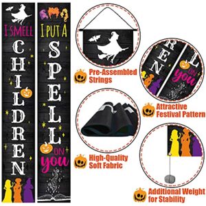 Hocus Pocus Halloween Decorations Outdoor - I Smell Children I Put A Spell On You Front Porch Sign & Hanging Banners for Outside Decor