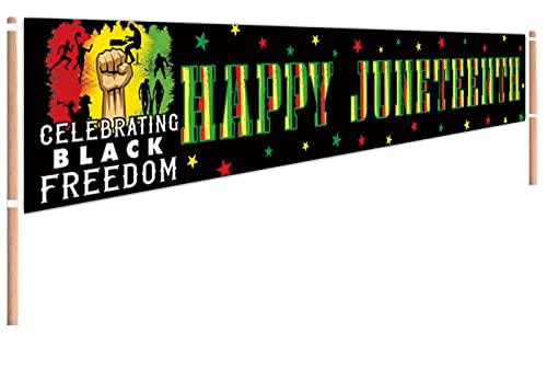 CHXSM 9.8 x 1.6 ft Happy Juneteenth Yard Sign Banner Africa American Independence Day Decoration Banner June 19th Independence Day Sign Banner African Afro American Festival Celebration Decoration