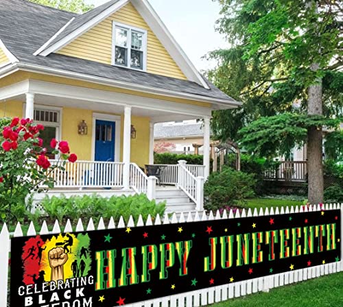 CHXSM 9.8 x 1.6 ft Happy Juneteenth Yard Sign Banner Africa American Independence Day Decoration Banner June 19th Independence Day Sign Banner African Afro American Festival Celebration Decoration