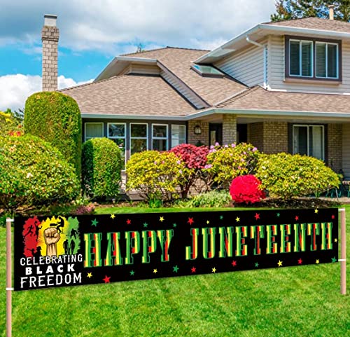 CHXSM 9.8 x 1.6 ft Happy Juneteenth Yard Sign Banner Africa American Independence Day Decoration Banner June 19th Independence Day Sign Banner African Afro American Festival Celebration Decoration