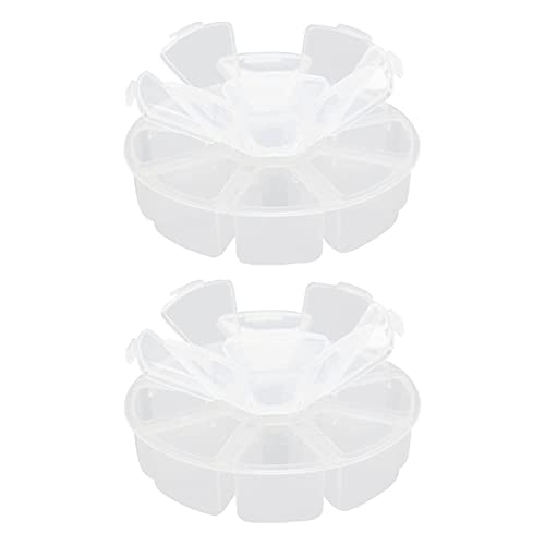 Juvielich Clear Plastic Organizer Box,Fixed 8 Grids Round Storage Container Jewelry Box with Separate Cover,for Beads Art DIY Crafts Jewelry Fishing Tackles 4.06"x4.06"x0.94"(LxWxH) 2PCS