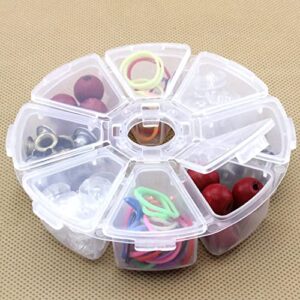 Juvielich Clear Plastic Organizer Box,Fixed 8 Grids Round Storage Container Jewelry Box with Separate Cover,for Beads Art DIY Crafts Jewelry Fishing Tackles 4.06"x4.06"x0.94"(LxWxH) 2PCS