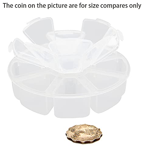 Juvielich Clear Plastic Organizer Box,Fixed 8 Grids Round Storage Container Jewelry Box with Separate Cover,for Beads Art DIY Crafts Jewelry Fishing Tackles 4.06"x4.06"x0.94"(LxWxH) 2PCS