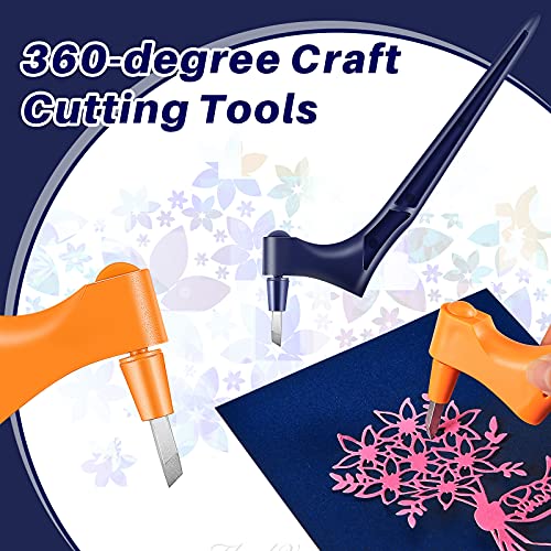 2 Pieces Craft Cutting Tools Stainless Steel Craft Knives with 360-Degree Rotating Blade Precision Art Knife Cutter Art Cutting Tool Handheld Engraving Pen for Craft, Hobby, Scrapbooking, Stencil