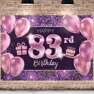 pakboom happy 83rd birthday banner backdrop – 83 birthday party decorations supplies for women – pink purple gold 4 x 6ft
