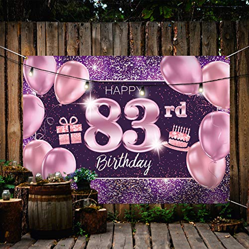 PAKBOOM Happy 83rd Birthday Banner Backdrop - 83 Birthday Party Decorations Supplies for Women - Pink Purple Gold 4 x 6ft