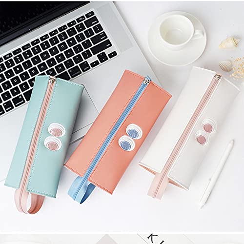 ryifaing Little Monster Pencil case Large Capacity Stationery Bag Storage Pencil case Cosmetic Bag Coin Purse Portable Exquisite PU Material with Zipper Closure 3.2 x 1.3 x 1.2 inches (White)