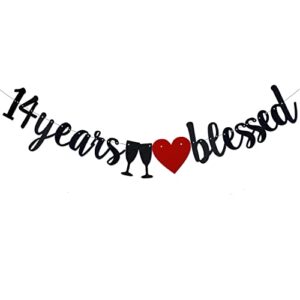 mjjlt 14 years blessed black paper sign banner for boy/girl’s 14th birthday party supplies, pre-strung 14th wedding anniversary party decorations