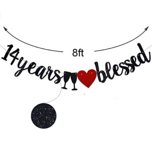 MJJLT 14 Years Blessed Black Paper Sign Banner for Boy/Girl's 14th Birthday Party Supplies, Pre-Strung 14th Wedding Anniversary Party Decorations