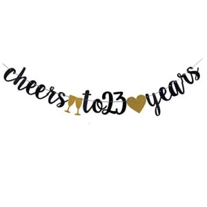 cheers to 23 years banner black paper sign pre-strung – happy 23th birthday party decorations – 23th wedding anniversary decorations