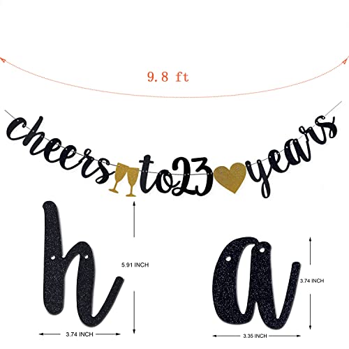 Cheers to 23 Years Banner Black Paper Sign Pre-Strung - Happy 23th Birthday Party Decorations - 23th Wedding Anniversary Decorations