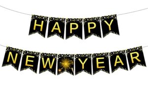 famoby black happy new year banner new year hanging bunting for party decorations supplies