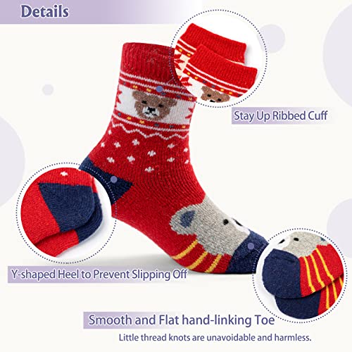 Toddler Girls Wool Socks Kids Thick Winter Warm Socks Thermal Crew Socks for Girls Bears 6 Pack 4-6 Years