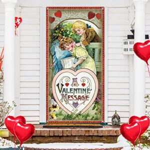 valentine’s day door cover decoration vintage happy valentine’s day backdrop decoration large a valentine message banner hanging decoration for front door valentine’s day party supply 70.9 x 35.4 inch