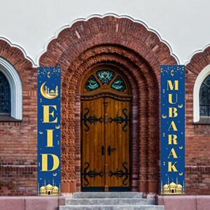 ruimi eid mubarak porch sign,eid mubarak decoration set,muslim ramadan eid mubarak porch banner,islamic muslim ramadan hanging banners for front door sign decoration (blue)