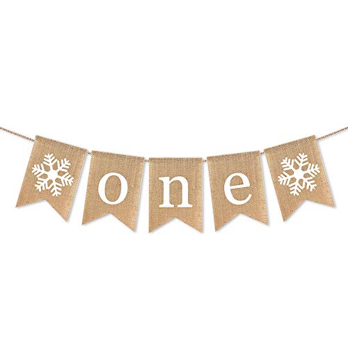 SWYOUN Burlap Snowflake One Banner 1st Winter Birthday Party Highchair Supplies