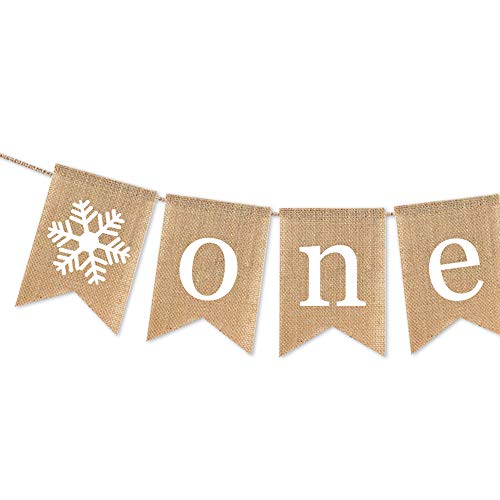 SWYOUN Burlap Snowflake One Banner 1st Winter Birthday Party Highchair Supplies