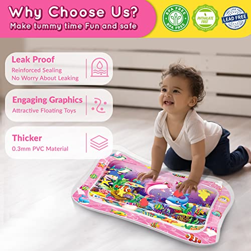 Infinno Tummy Time Water Mat for Babies, Baby Toys for 3 6 9 Months Girls and Boys Sensory Development, Pink Dolphin Style and Yellow Octopus Style