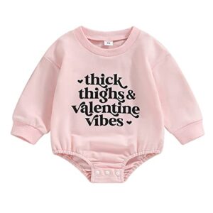 newborn baby girls valentine’s day romper sweatshirt long sleeve letters print bodysuit pullover tops (thick thighs pink, 12-18 months)