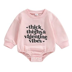 Newborn Baby Girls Valentine's Day Romper Sweatshirt Long Sleeve Letters Print Bodysuit Pullover Tops (Thick Thighs Pink, 12-18 Months)