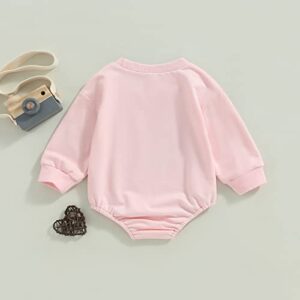 Newborn Baby Girls Valentine's Day Romper Sweatshirt Long Sleeve Letters Print Bodysuit Pullover Tops (Thick Thighs Pink, 12-18 Months)