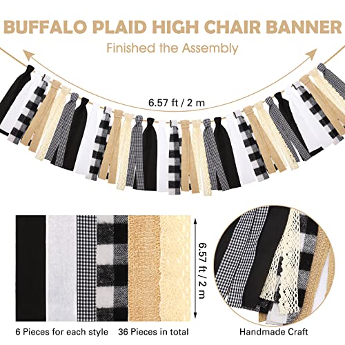 3 Pieces Buffalo Check Plaid Banner Sets Including Buffalo Plaid Highchair Banner and 2 Burlap Black and White Gingham Pennant Banners for Fireplace Farmhouse Classroom Decor