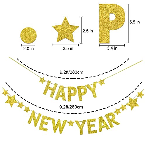 Happy New Year Banner 2022 New Year Party Decorations Glitter Gold Paper Garland Banner for New Year Eve Party Supplies Outdoor Indoor Home Decoration