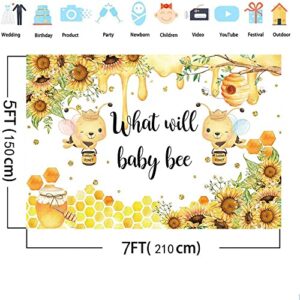 AIBIIN 7x5ft Bee Gender Reveal Backdrop, What Will Baby Bee Gender Reveal Backdrop, Honey Bee Baby Shower Background Sunflower Bee Gender Reveal Party Decorations Supplies Banner