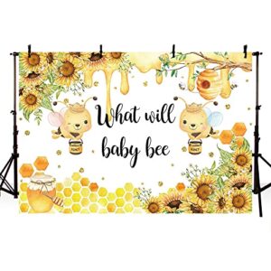 AIBIIN 7x5ft Bee Gender Reveal Backdrop, What Will Baby Bee Gender Reveal Backdrop, Honey Bee Baby Shower Background Sunflower Bee Gender Reveal Party Decorations Supplies Banner