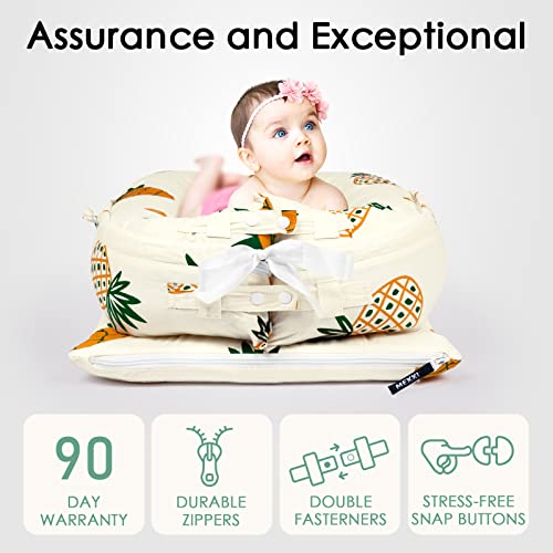 Baby Lounger Replacement Cover (Adjustable Ribbon), 100% Hypoallergenic Cotton Infant Nest Extra Cover, Premium Quality Baby Dock Cover (Pineapples)