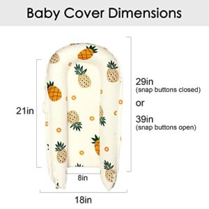 Baby Lounger Replacement Cover (Adjustable Ribbon), 100% Hypoallergenic Cotton Infant Nest Extra Cover, Premium Quality Baby Dock Cover (Pineapples)